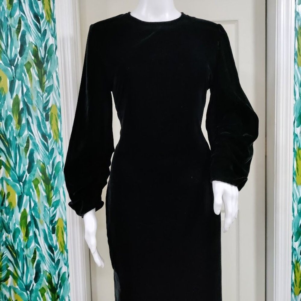 Zara Velvet Burnout Modesty Goth Draped Slit Maxi Dress Black Womens Size Small - Picture 5 of 14